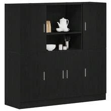 Juego de gabinetes de cocina Larryhot de 3 piezas, madera de ingeniería negra, adecuado para varias habitaciones (entrada, baño, oficina), estructura robusta, fácil de montar, ideal para almacenamiento y decoración. - Negro - Ver 1