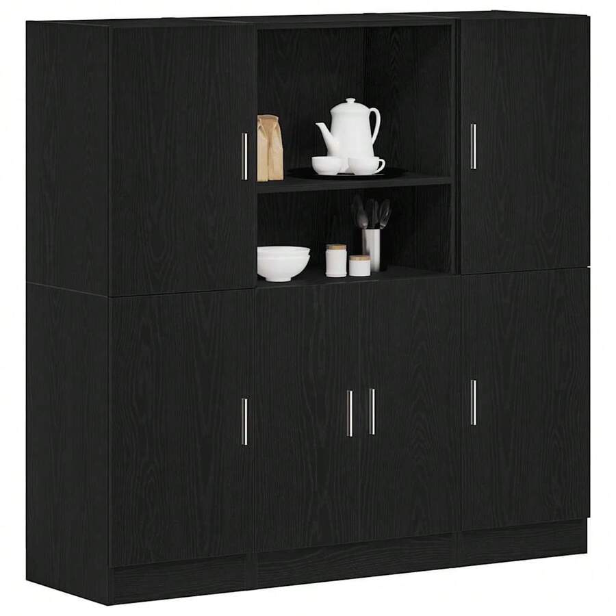 Juego de gabinetes de cocina Larryhot de 3 piezas, madera de ingeniería negra, adecuado para varias habitaciones (entrada, baño, oficina), estructura robusta, fácil de montar, ideal para almacenamiento y decoración. - Negro - Ver 1