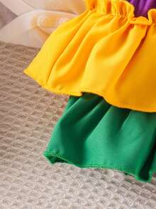 2pcs Baby Girls Cute Dopamine Color White Long Sleeve Bodysuit + Colorful Skirt Set, Autumn/Winter