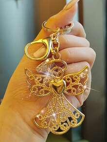 1 Stück süßer Herz-Engelsflügel Schlüsselanhänger, Material aus Zinklegierung, modischer Damen Taschenbaumler & Auto-Ornament, perfektes Geschenk für Freundin & BFF am Valentinstag & an j personalisierter spiritueller Schutzengel Schlüsselring