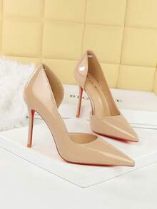 European & American Style Banquet Patent Leather Pointed Toe High Heel Shoes, Fashionable Super High Heels For Women - Khaki - View 4