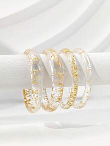 6pcs Women's Elegant Acrylic Resin & Metal Bangle Bracelet Set, Suitable For Daily Wear (Random Color & Pattern)