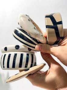 1pc Handmade Resin Bracelet In Milky Tea Color, Multi-Element Design With Stripes And Rivets, Suitable For Daily Wear And Parties, Great Gift For Family And Friends, Autumn/Winter - Multicolor a - View 3