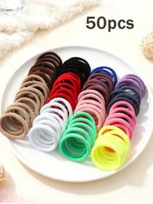 50 Dây buộc tóc cơ bản co giãn cao nhiều màu sắc thời trang mùa thu đông dành cho bé gái, phù hợp với mọi dịp trong mọi mùa (Màu sắc ngẫu nhiên), Dây buộc tóc đuôi ngựa, Dây thun buộc tóc, Dây thun buộc tóc, Dây buộc tóc, Dây buộc tóc - Nhiều màu - Xem 7