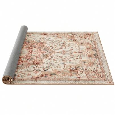SONGMICS ONGMICS HOME Alfombra, Alfombra Antideslizante 153 x 214 cm para Dormitorio, Estilo Vintage, Lavable a Máquina, Beige Capuchino