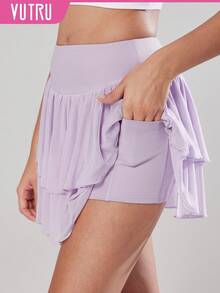 VUTRU Women's High Waist Mesh Sports Tennis Skirt With Shorts And Pockets - Mauve Purple - View 1