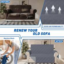 YSTYLE Single-Seater Sofa Cover With Armrests, Reversible Cat-Friendly Scratch-Resistant Couch Cover, Double-Sided Quilted Sofa Cover, Universal Sofa Cover - Dark Gray + Light Gray - View 6