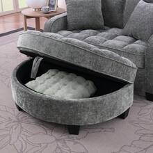 YOGLAD Modern Chaise Lounge Sofa Chair Indoor With Storage Ottoman, 2 Seater Sofa With Chaise Lounge, Irregular Armrest Loveseat Couch With Checkered Cushions And 2 Throw Pillows, Comfortable Fabric Upholstered Small Sofa For Living Room Bedroom Apartment, Easy Assembly - 灰色 - 查看 6