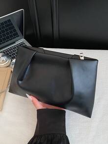 新款春夏时尚纯色手拿包、褶皱云朵包、纯色休闲信封包、化妆包、旅行配件包、内衬包、洗漱包、收纳袋 - 黑色 - 查看 4