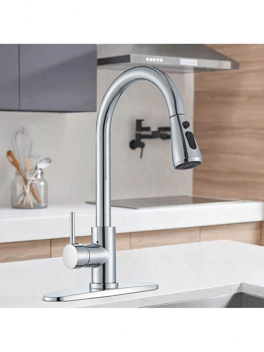 Kitchen Faucet With Pull-Down Spray Single Handle High Arc Commercial Stainless Steel Brushed Nickel Kitchen Sink Faucet With Deck Suitable For Bar Laundry RV Farmhouse