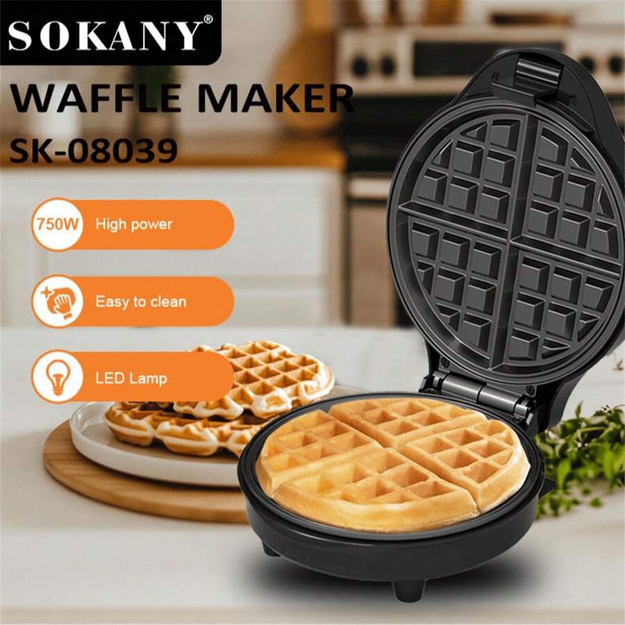 SOKANY08039 Multi-Function Household Electric Waffle Maker, Adjustable Knob And Temperature, Indicator Light, 4 Non-Stick Waffle Plates, Easy To Clean, Compact Size, Space-Saving, Suitable For Making Homemade Waffles, Cakes, Sandwiches, And Children's Cookies