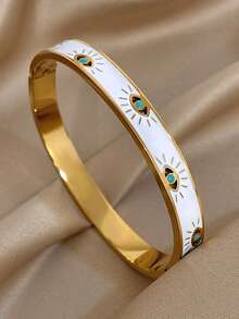 Ensemble de bracelets manchettes en acier inoxydable plaqué or 18 carats avec émail et œil du mal. Bijoux vintage de luxe, élégants et bohèmes. Cadeau pour maman, Noël, Thanksgiving, Halloween, mariage, rave/bal de promo/fête, anniversaire, demoiselle d'honneur, Saint-Valentin, accessoires quotidiens - Multicolore - Voir 7