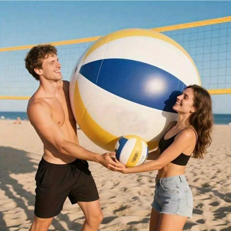 1/2 piezas Voleibol inflable gigante - Material de PVC duradero, diseño vibrante en azul y amarillo, adecuado para reuniones familiares, piscina, fiestas en la playa, juegos al aire partidos de voleibol, fácil de inflar, colores mixtos vibrantes, accesorio de deportes al aire libre, entretenimiento para fiestas en la piscina, diseño dinámico, inflado conveniente, aplicable para fiestas acuáticas, fiestas de vacaciones, accesorios para fiestas temáticas de deportes - Multicolor - Ver 1