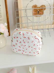 1 Pc Mini Floral Print Coin Purse Cute Cherry Pattern Makeup Pouch Portable Lipstick Storage Bag Soft Fabric Sanitary Pad Storage Bag Girly Wallet Purse Foam Quilted Make Up Bag Small Items Organizer Bag Charger Organizer Bag Headphone Organizer Bag Pink Bow Knot Travel Cosmetics Bag Mini Bag Coin Purse Napkin Pouch For Girl Purse Essentials Perfect Gift For Back To School Birthday Gifts Gifts Dorm Supplies School Supplies