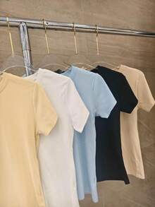 T shirt Algodão importado femininas modas DXY.9527-5  Simples    Nenhum    Férias  Praia - AZUL BEBE - Visão 3