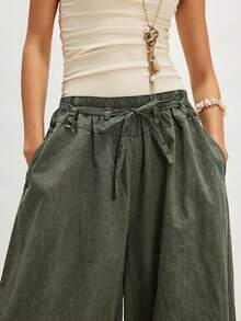 Women's Casual Cotton Linen Baggy Pants With Drawstring Elastic Waist Relax Fit Lantern Trouser With Pockets Daily Streetwear - màu xanh lá - Xem 3