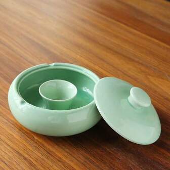 1 件 HOSNMER 带盖烟灰缸，适用于户外露台，防风烟灰缸，陶瓷无烟烟灰缸，适用于户外家庭办公室桌面露台户外阳台，蓝色