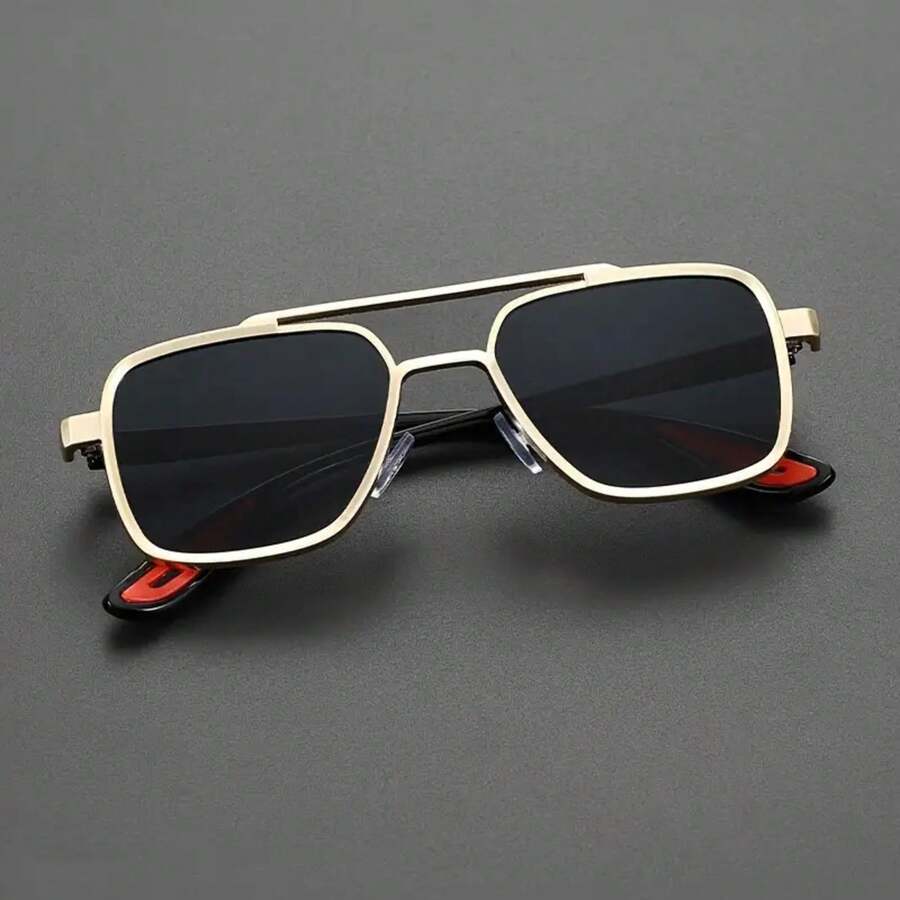 1 Piece Of Men's Vintage Geometric Frame Glasses, Fashion Accessory. - 銀色框灰色鏡片 - 查看 1