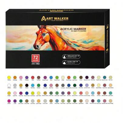 72/60/48/36/24/12 färger akrylmarkörpennor med mjuka spetsar, akrylfärgmarkörer, färgglada akrylmarkörer lämpliga för duk, stenmålning, trä, sten, glas, keramik, tyg, gör-det-själv-hantverk
