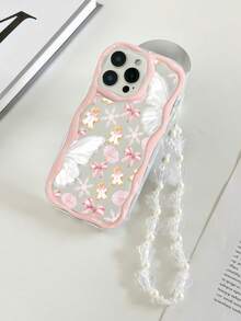 Cream Textured Wavy Edge Glossy Snowflake Gingerbread Man Lips Bow Painted Shockproof Phone Case With Chain Compatible With Iphone XR/7/8, 17/17 Pro/17 Pro Max/17 Air, 16/16 Pro/16 Plus/16 Pro Max, 15 Pro Max, 13, 14, 11, Galaxy S24, Galaxy S24+, Redmi Note 11/11 Lite - Multicolor - View 5