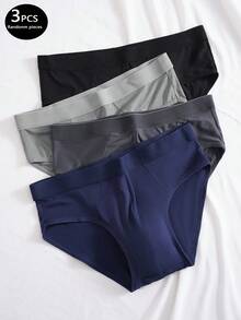 3pcs Random Color Men's Briefs, Solid Color Comfortable, Sports, Home Wear, Gift For Boyfriend - Multicolor - View 1