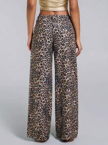 TypaGal 秋冬季 Y2K 狂野现代时尚新年派对复古优雅性感街头简约女式皮革豹纹直筒裤 - 棕色 - 查看 3