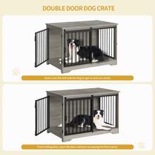 HaluPeit 39.4" Heavy Duty Dog Crate Furniture With Barn Door, Wood Indoor Dog Crate Kennel For Small/Medium/Large Dogs, End Side Table, TV Stand, Rustic Brown,Black,Greige - 淺象牙色 - 查看 3