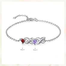 1pc Customized Heart-Shaped Women's Bracelet, Gold Bracelet, Mother's Day Gift, Gift For Her, Women's Jewelry, Gold Jewelry, DIY Jewelry, Women's Jewelry, Dual Birthstone Bracelet, Mother Daughter Bracelet, Anniversary Gift, Gift For Mom, Mother's Day Gift - Silver - View 7