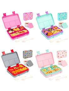 1pc Large Capacity Sealed Leak-Proof Bento Box With Lid, Cartoon Pattern Multicolor Lunch Box, Portable Microwave Heating Lunch Box, Fruit Box, Storage Box, Reusable, Detachable Compartment, Easy To Clean - Ideal For Office Lunch, Outdoor Travel And Back To School - Multicolor - View 5
