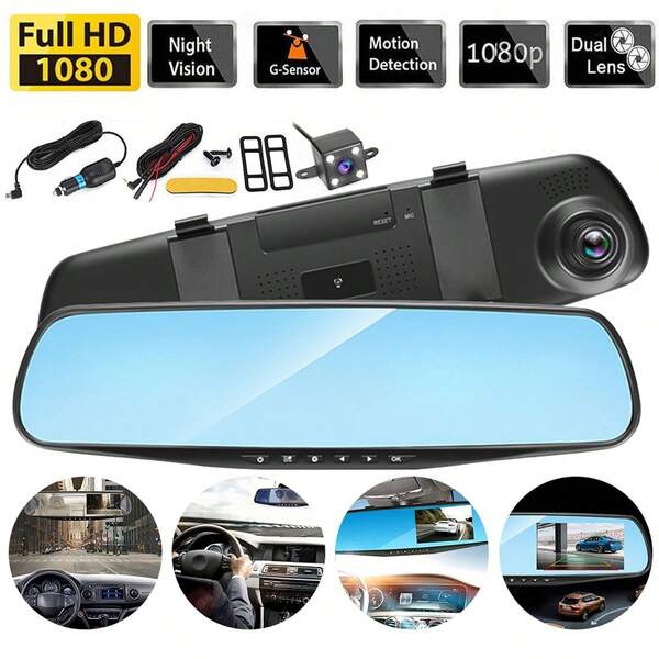 Dual Cameras 4.5 Inch Rear View Mirror Video Recorder Car DVR Mirror Dash Cam | Night Vision Backup Smart Mirror Camera Parking Assistance