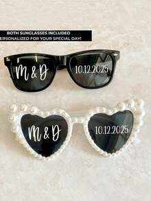 Personalized Heart-Shaped Pearl Fashion Glasses, Two Custom Pairs Of Black And White Pearl Heart-Shaped Fashion Glasses, Personalized Bridal And Groom Fashion Glasses, Bridesmaid And Groomsmen Fashion Glasses, Wedding Decoration Glasses, Novelty Women'S Heart-Shaped Fashion Glasses For Parties, Vintage Heart-Shaped Fashion Glasses - Multicolor - View 6