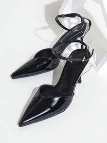 Giày cao gót quai chéo mũi nhọn tối giản dành cho nữ, giày cao gót màu nude gợi cảm thời trang, thích hợp cho các hoạt động ngoài trời mùa hè, tiệc tùng, đám cưới, kỷ niệm, ngày lễ tình nhân - màu đen - Xem 2