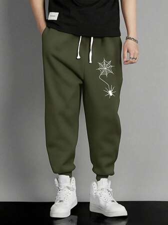 1 pieza Pantalón de chándal con estampado y cintura con cordón, talla grande unisex, casual y adecuado para ir al trabajo, hacer deporte y actividades al aire libre