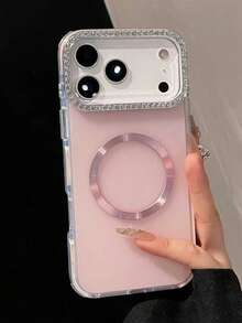 Luxury Rhinestone Magnetic Phone Case, Compatible With IPhone 17 Pro Max, 17, 16, 15, 14, 13 Pro Max, 16, 15, 14 Plus, Supports Wireless Charging, Protects Back Cover - Pink - View 3