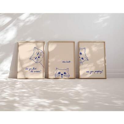 3 pezzi, "Hai fatto la cacca? Hai eliminato le prove?" Stampa artistica di gatto per il bagno, cartellone divertente di gatto per il bagno, illustrazione minimalista di gatto, decorazione da bagno, regalo umoristico per il bagno, opere d'arte murali, cartellone, opere d'arte con cornice, arredamento della stanza, opere d'arte murali, estetica della decorazione della stanza, decorazione vintage, opere d'arte murali per il soggiorno - Materiale tela (cornice opzionale)