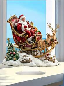 1 pezzo Statua in stile bohémien in acrilico di Babbo Natale e la sua slitta con renne, decorazione natalizia da tavolo multifunzionale per casa, ufficio e regali, include base - Multicolore - Visualizzare 8