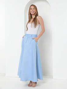 Tailored Skirt With Belt Loops (Without Belt) Code: 3010 - Baby Blue - View 2