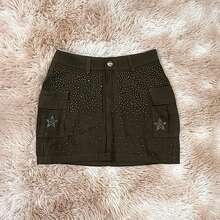 Women's Cargo Skirt With Star Rhinestone Shine - 橄欖綠 - 查看 4