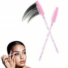 500 Piezas/200 Piezas/50 Piezas Brochas desechables para delineador de ojos, Cepillo de pestañas de nailon, Cepillo rodante, Sin cejas. Extensión de pestañas Varilla de plástico ABS adecuada para tipo de piel normal - Set de cabezales de cepillo rosa