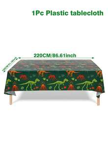 1pc Dinosaur Tablecloth, 220*130cm Disposable PE Tablecloth, Volcano And Footprint Pattern Tablecover, Green Forest Theme Birthday Party Table Decor, Theme Celebration Decor, Wild Birthday Decor, Gender Reveal Party Decor, Baby Shower Decor - Dinosaur - View 5