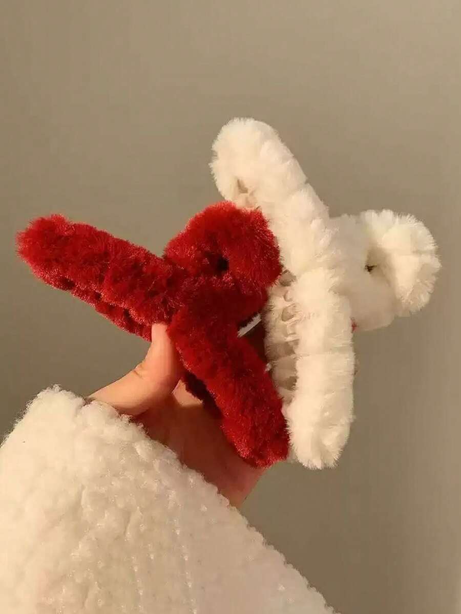 2 chiếc kẹp tóc nhung cỡ lớn, đơn giản và thoải mái, phụ kiện tóc kiểu lười biếng sành điệu, kẹp càng cua dùng cho mùa đông, mùa hè, đi biển, kỳ nghỉ. - 2 chiếc màu đỏ và trắng - Xem 1