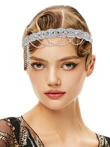 BABEYOND 1920s Flapper Headpiece Roaring 20s Headband Great Gatsby Headband Chain For Women Vintage Hair Accessory - 銀色 - 查看 5