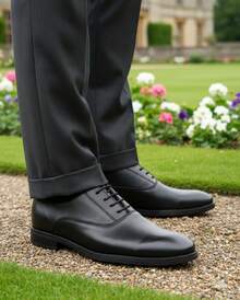 Zapatos Vestir Oxford para Hombre, punta redonda, con agujetas, tacón bajo, antideslizantes, estilo clásico para oficina y eventos formales - Negro - Ver 4
