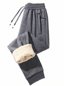 男士冬季保暖修身锥形裤，可调节抽绳腰带，斜插口袋，适合通勤、徒步和户外活动，情人节礼物 - 灰色 - 查看 6