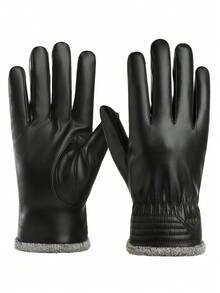 1 par de guantes cálidos para hombre para otoño/invierno, forrados térmicos, material de PU, con dedos compatibles con pantalla táctil, adecuados para ciclismo al aire libre, conducción, uso diario - Estilo F - Ver 19