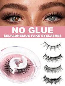 1pair Self-Adhesive False Eyelashes, Glue-Free DIY Lashes, Easy To Wear ,Natural Soft Reusable Lashes For Beginner Strip Lashes,Lashes,Eyelashes,Fake Lashes - Natural Lashes - View 1