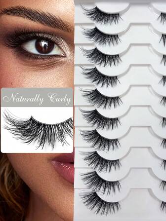 10 对逼真时尚假睫毛 - 交叉鱼尾半睫毛，长度 11-15 毫米，适合日常使用、圣诞节、万圣节化妆、睫毛嫁接、自然妆容睫毛、持久睫毛