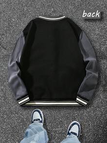 LA California Street Graphic Print Baseball Jacket, Dope Unisex Black Streetwear Bomber Jacket With Retro US Vibe - Xám đậm - Xem 2