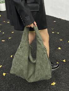 2025 Autumn/Winter New Fashion Corduroy High-Capacity Multi-Pocket One Shoulder Underarm Tote Bag - Green - View 3