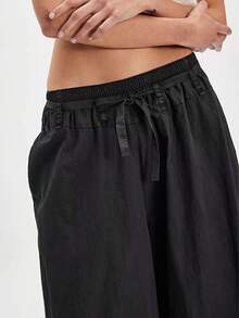 Women's Casual Cotton Linen Baggy Pants With Drawstring Elastic Waist Relax Fit Lantern Trouser With Pockets Daily Streetwear - màu đen - Xem 4